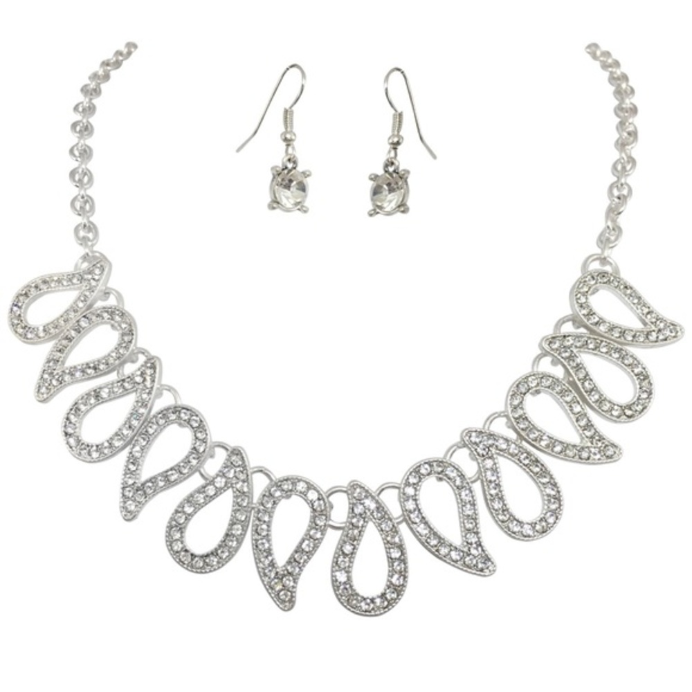 Clear Rhinestone Paisley Necklace Earrings Set